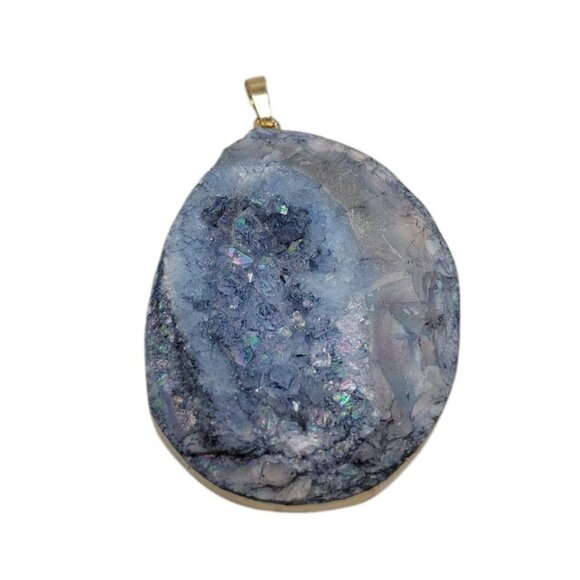 Blue Galaxy Druzy Quartz Chunk Pendant Natural Semi-Precious Gemstone Stunning - Picture 2 of 11